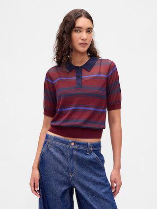 Sheer Crop Polo Sweater | Gap (US)