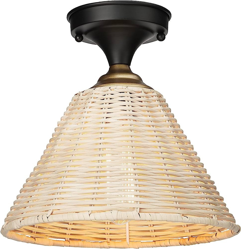 zeyu Rattan Semi Flush Mount Ceiling Light, 1-Light Bohemian Boho Ceiling Light, 10.3 Inch Handma... | Amazon (US)