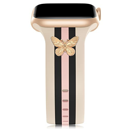 Designer Band with Charms Decor Compatible with Apple Watch Band 38mm 40mm 41mm 42mm 44mm 45mm 46mm 49mm Women Men, Stylish Silicone Sport Wristbands for iWatch Series 11 10 9 8 7 6 5 4 3 2 1 SE/3 Ultra 2/3 | Amazon (US)