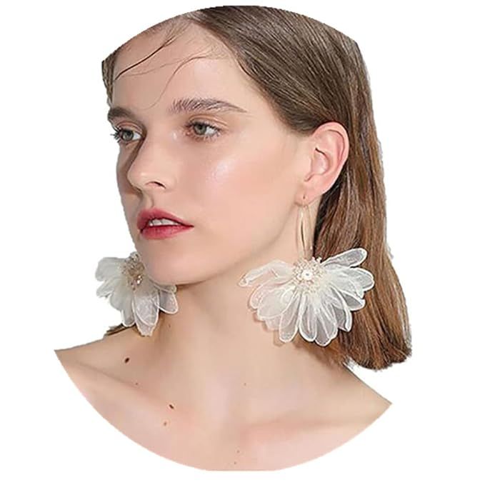 YERTTER Women Big Petal Drop Large Earrings Big Flowers Dangle Earrings with Chiffon Floral Tasse... | Amazon (US)