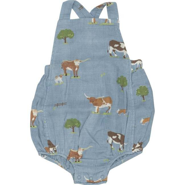 Angel Dear | Longhorn Cattle Retro Sunsuit, | Organic Cotton (Size 0-3M) | Maisonette | Maisonette