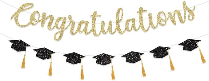 Congratulations Banner Graduation Decorations Class of 2026 Gold Glitter Congrats Grad with Tasse... | Amazon (US)