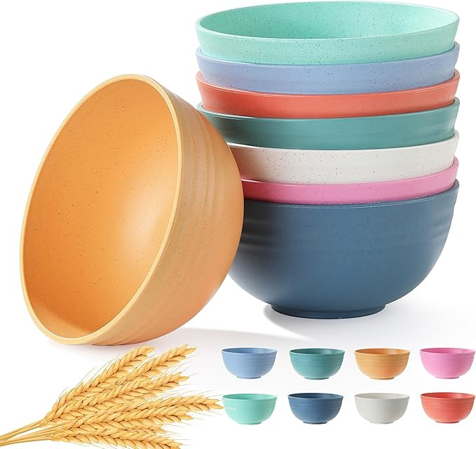8PCS Cereal Bowl, Ohola Unbreakable Wheat Straw Cereal Bowls, Microwave & Dishwasher Safe Kitchen... | Amazon (US)