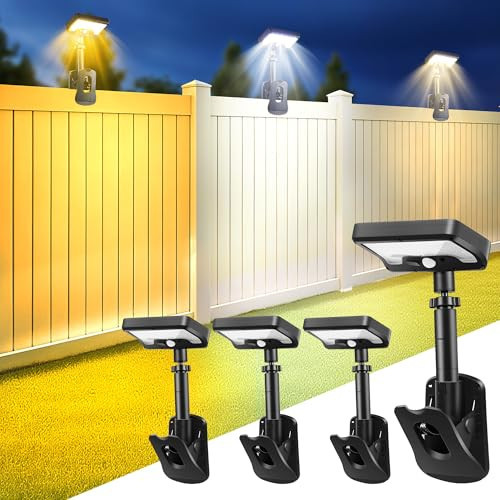 Thumok Clip On Solar Lights Outdoor, Motion Sensor Outdoor Lights, 92 LEDs 600LM Solar Fence Lights Outdoor Waterproof,Security Lights for Fence, Deck, Gutter (4, Black-3000K/4000K/6000K) | Amazon (US)