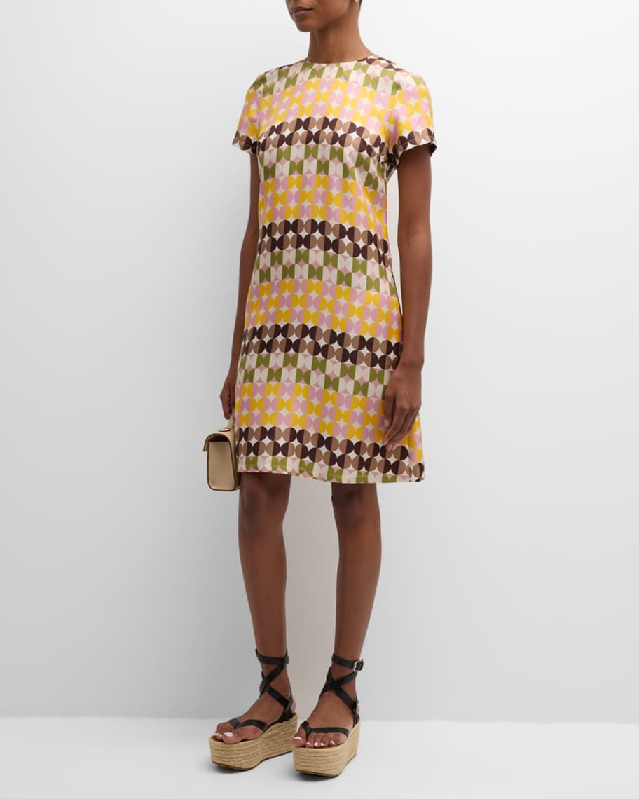 Abstract Dot-Print Short-Sleeve Swing Dress | Neiman Marcus