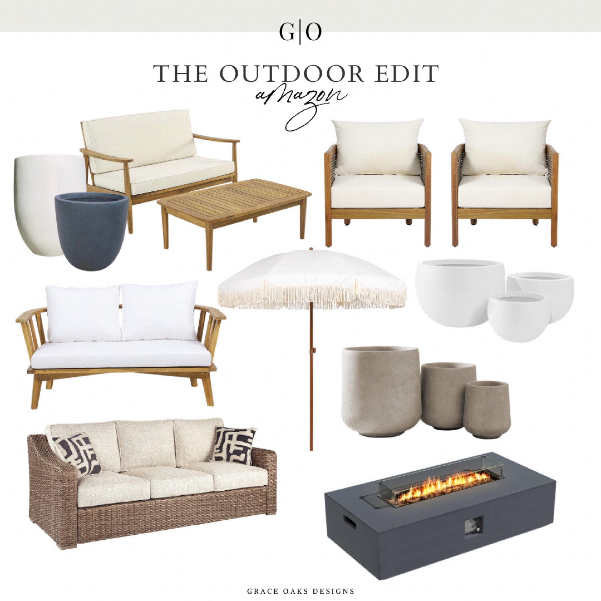 the outdoor edit: Amazon outdoor favorites, affordable beautiful patio furniture, firepits, decor & for planters 

outdoor furniture. Amazon outdoor. Patio chairs. Patio sofa. Outdoor sofa. Wood outdoor furniture. White outdoor furniture. Firepit. Fire table. Porch chairs. Porch decor. Planters. Wicker outdoor furniture. Woven outdoor furniture. Outdoor set. Fringe umbrella. Patio umbrella white planters. Black planters. Concrete planters. Modern outdoor furniture 

#LTKFind #LTKhome #LTKSeasonal
