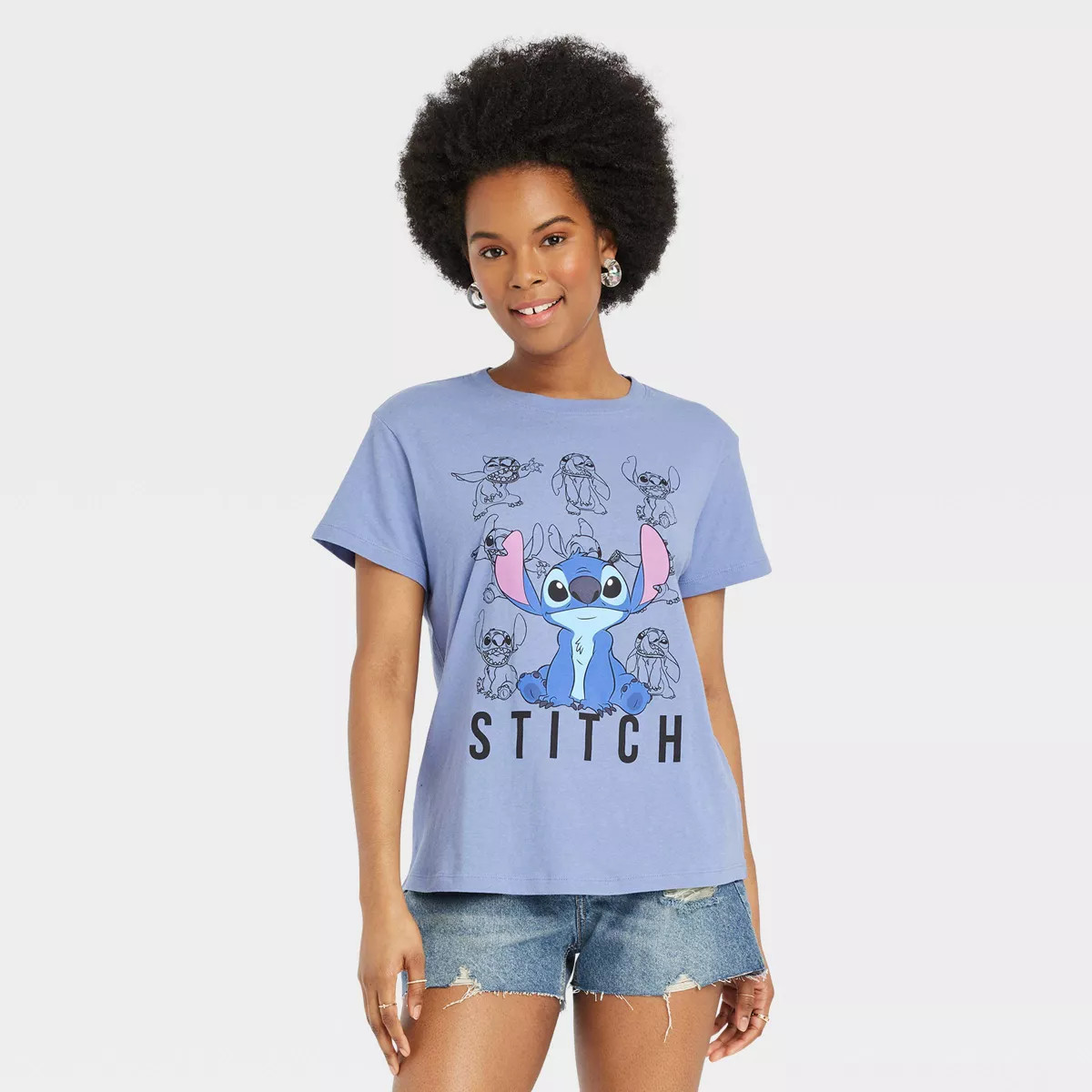 Women's Disney Stitch Short Sleeve Graphic T-Shirt - Blue L | Target