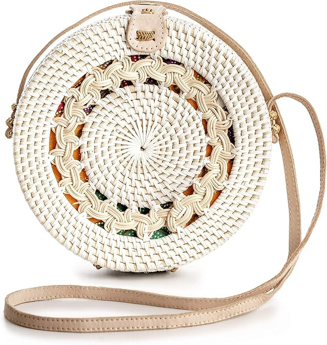 Rattan Bags for Women - Handmade Wicker Woven Purse Handbag Circle Boho Bag Bali | Amazon (US)