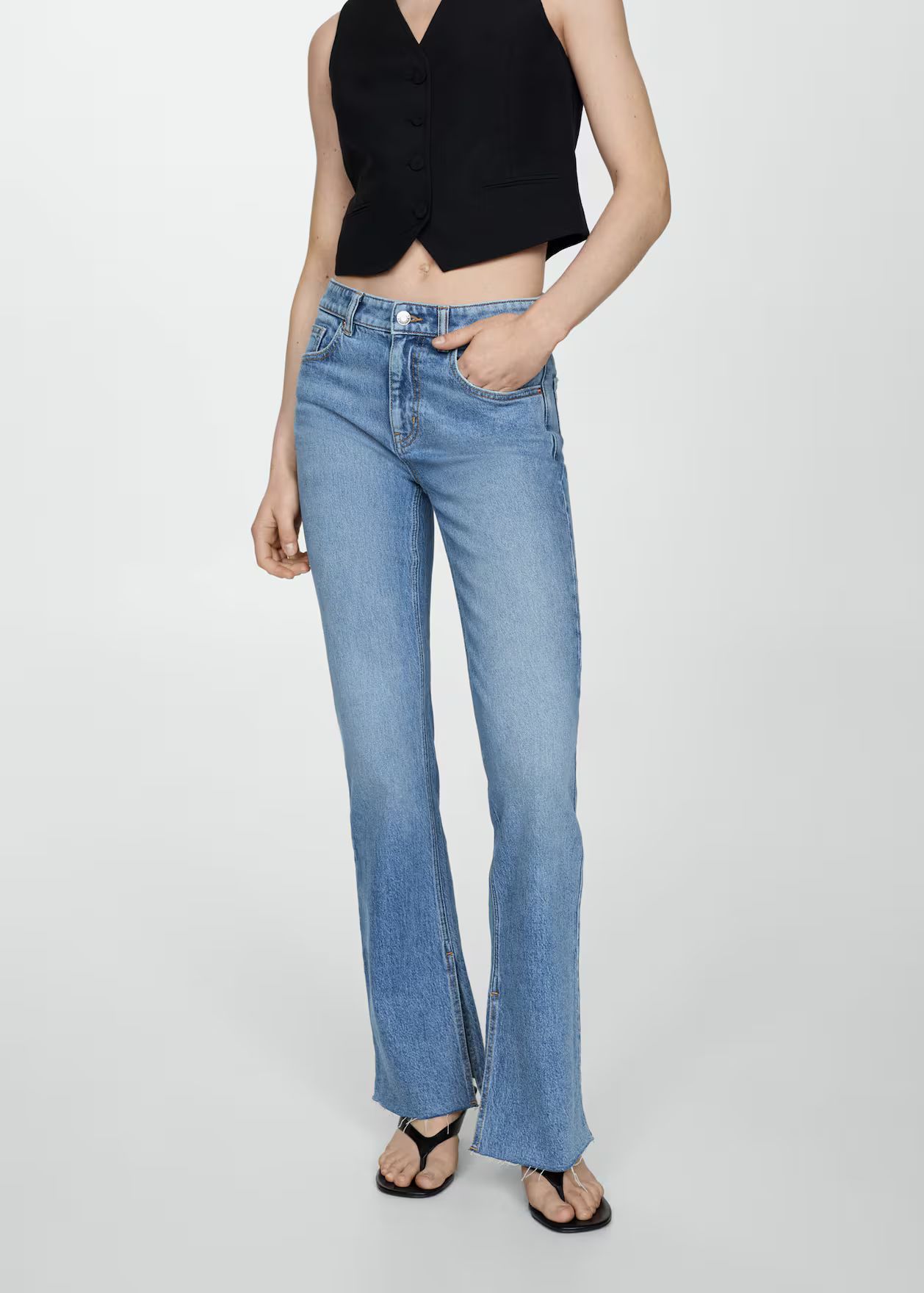 Medium-rise straight jeans with slits -  Women | Mango USA | MANGO (US)