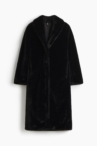 H & M - Fluffy Coat with Shawl Collar - Black | H&M (US + CA)