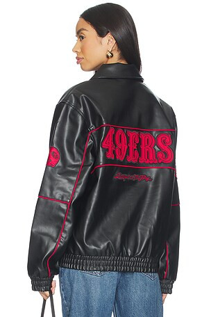 49ers Faux Leather Racing Jacket in Black | Revolve Clothing (Global)