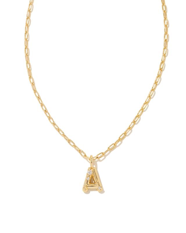 Crystal Letter A Gold Short Pendant Necklace in White Crystal | Kendra Scott | Kendra Scott