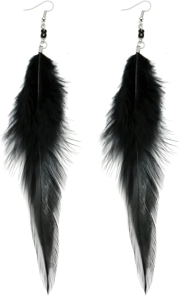 Long Feather Earrings for Women, Boho Bohemian Earrings Multicolor Tassel Handmade Feather Earrin... | Amazon (US)