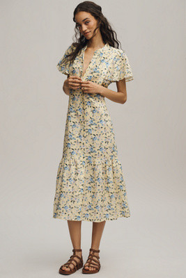 Lanhtropy Willow Linen Short-Sleeve Midi Shirt Dress | Anthropologie (US)