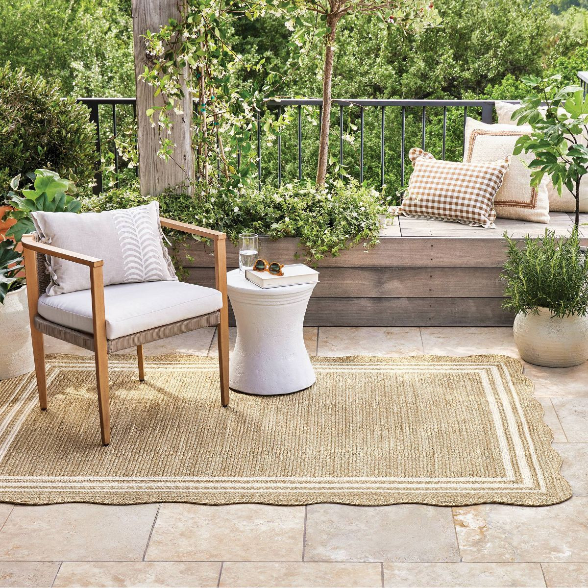 Scalloped Edge Braided Outdoor Area Rug Natural - Threshold™ designed with Studio McGee | Target