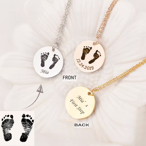 New Mom Gift  Baby Feet Necklace Personalized  Engraved | Etsy | Etsy (US)