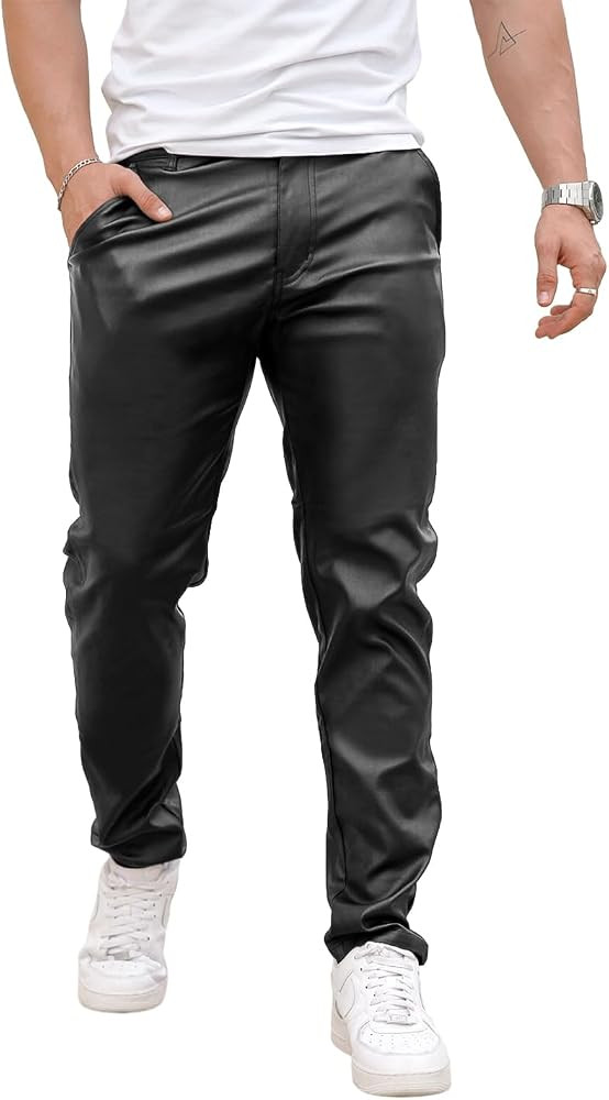 GINGTTO Mens Leather Pants Slim Fit Disco Pants for Men Stretch | Amazon (US)