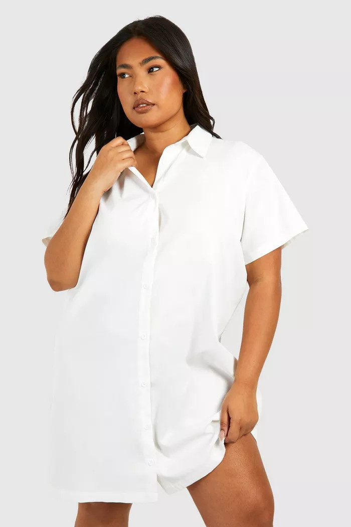 Plus Poplin Short Sleeve Oversized Shirt Dress | boohoo (US & Canada)