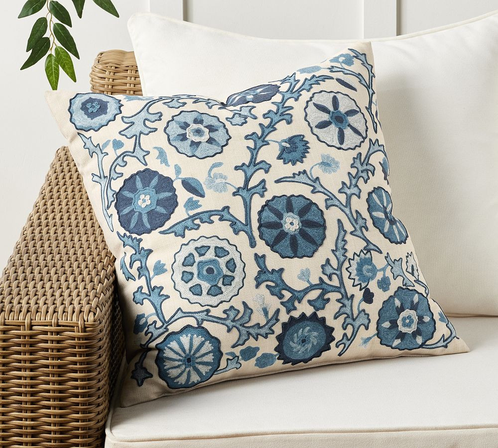 Penelope Embroidered Outdoor Pillow | Pottery Barn (US)