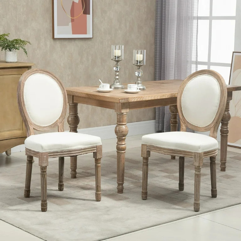 HOMCOM Vintage Armless Dining Chais Set of 2, French Chic Side Chairs with Curved Backrest Linen ... | Walmart (US)