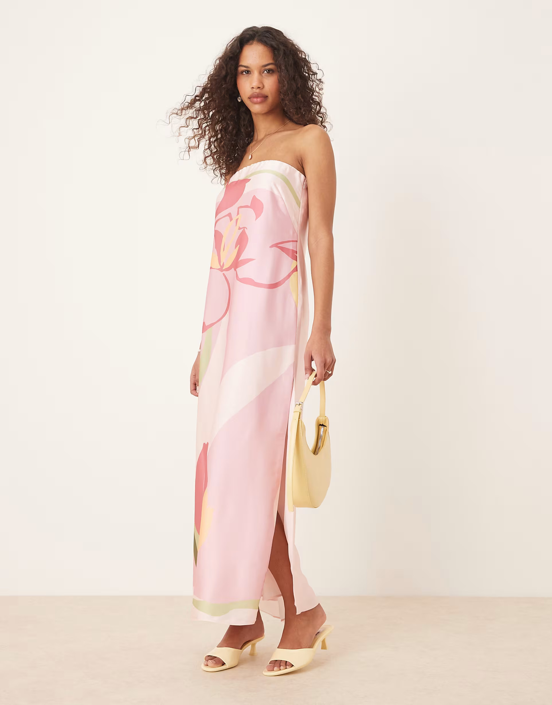 Abercrombie & Fitch satin strapless maxi dress in pink floral | ASOS (Global)