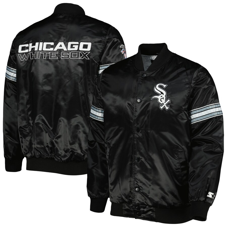 Men's Chicago White Sox Starter Black Pick & Roll Satin Varsity Full-Snap Jacket | MLB Shop