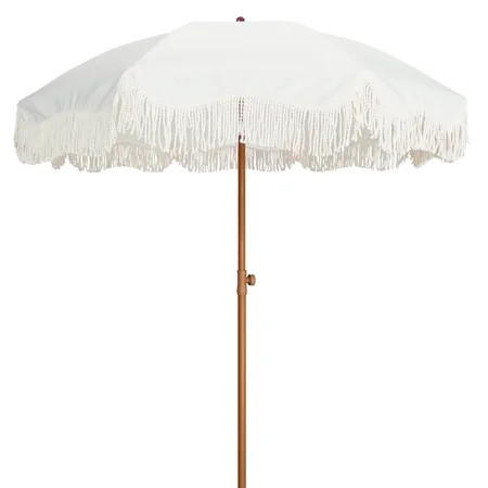 AMMSUN 6.5ft Patio Umbrella UPF50+ with Boho Fringe Tassel Tilt Pole for Outdoor Picnic,Cream White | Walmart (US)