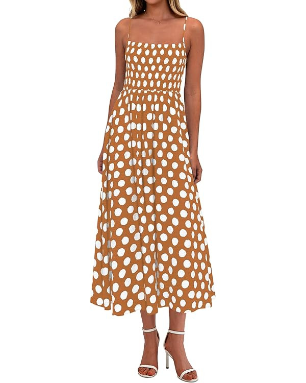PRETTYGARDEN Womens Polka Dot Dress 2026 Summer Sleeveless Spaghetti Straps Smocked Sun Dress Flo... | Amazon (US)
