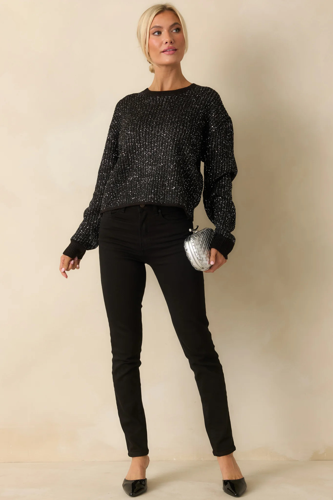 Z Supply Black Knit Gleam Sequin Sweater | Red Dress