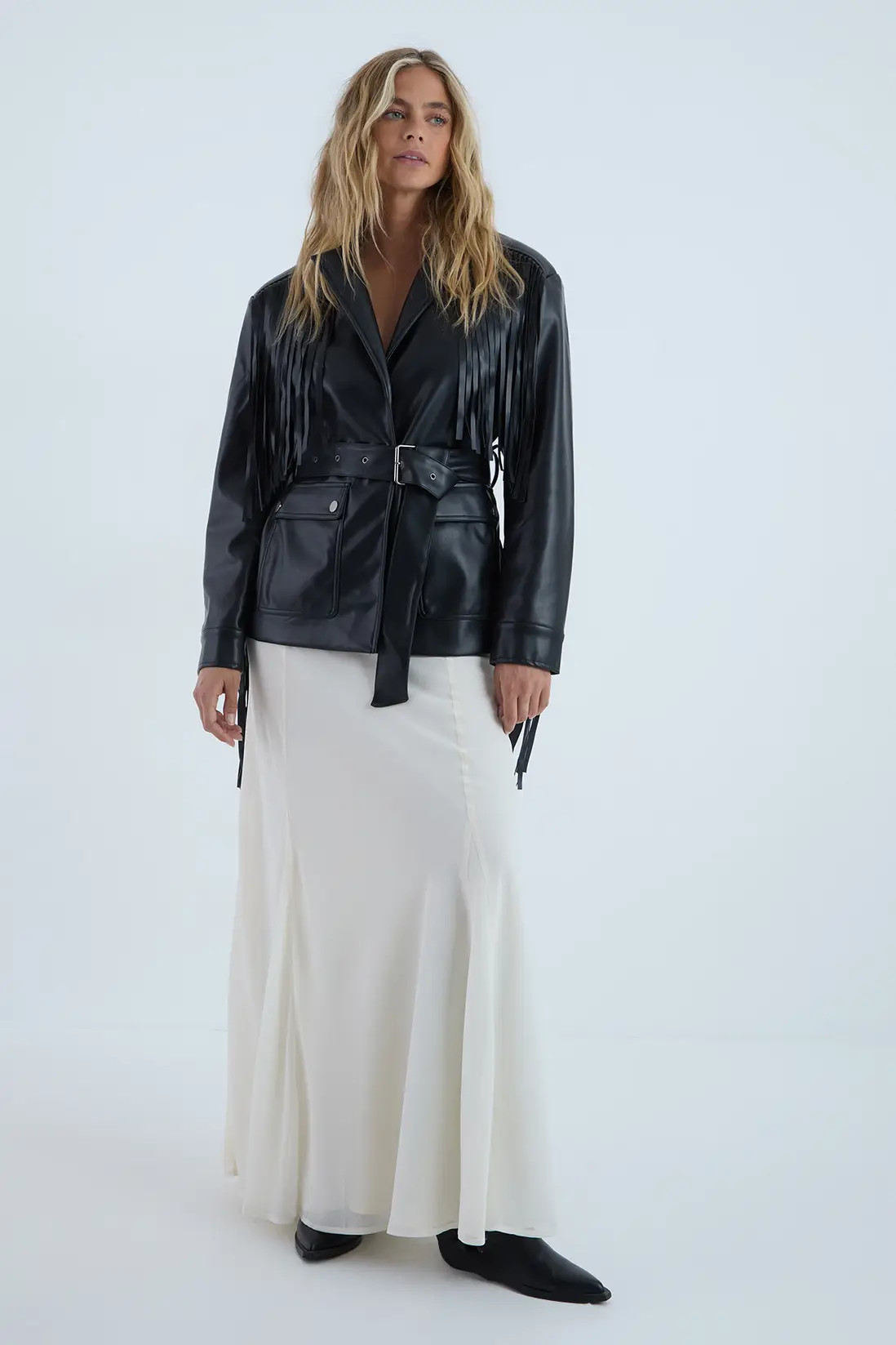 Fringe Faux Leather Belted Jacket | Nasty Gal US