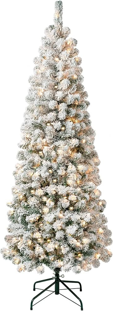 National Tree Company 6 ft Pre-Lit Flocked Acacia Slim Artificial Christmas Tree, 250 Clear Light... | Amazon (US)