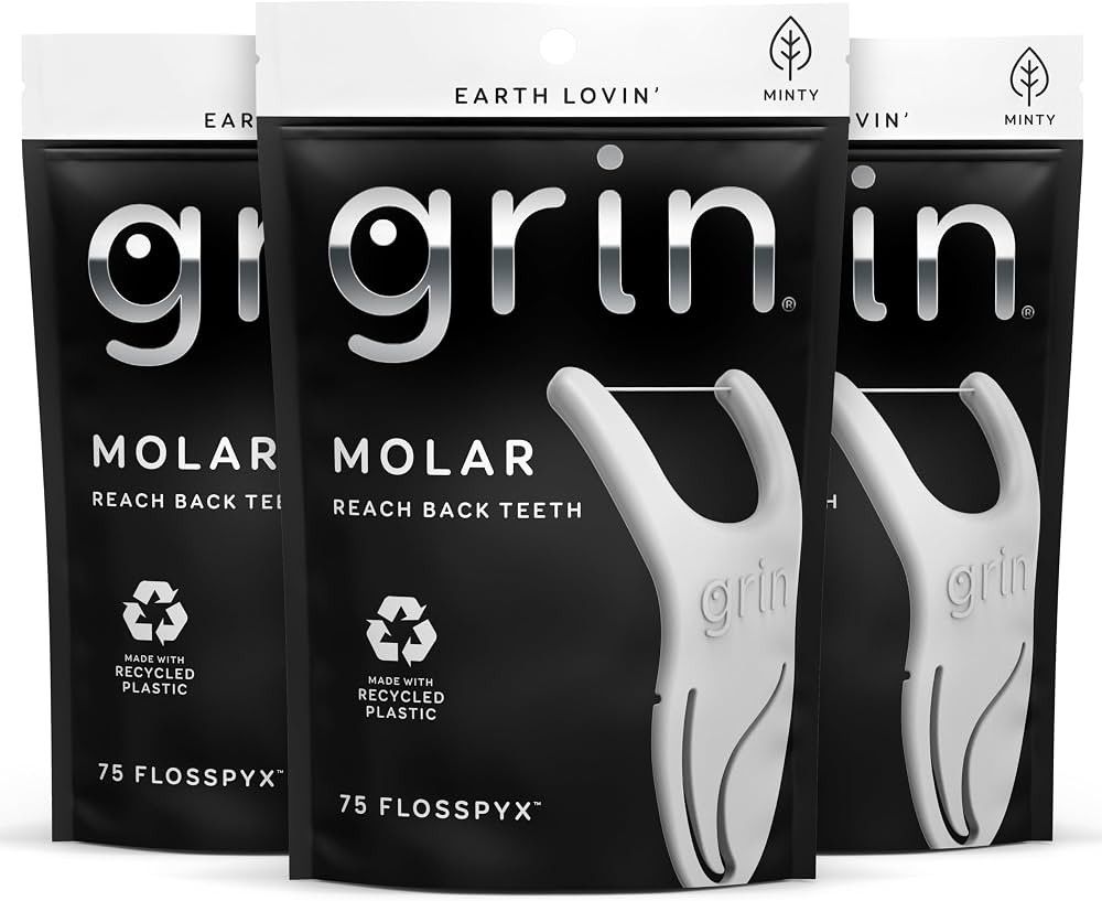 GRIN Molar Flosspyx, Floss Picks, 75 Count, Dental Flossers, Minty Flavor, Recycled Plastic, Grea... | Amazon (US)