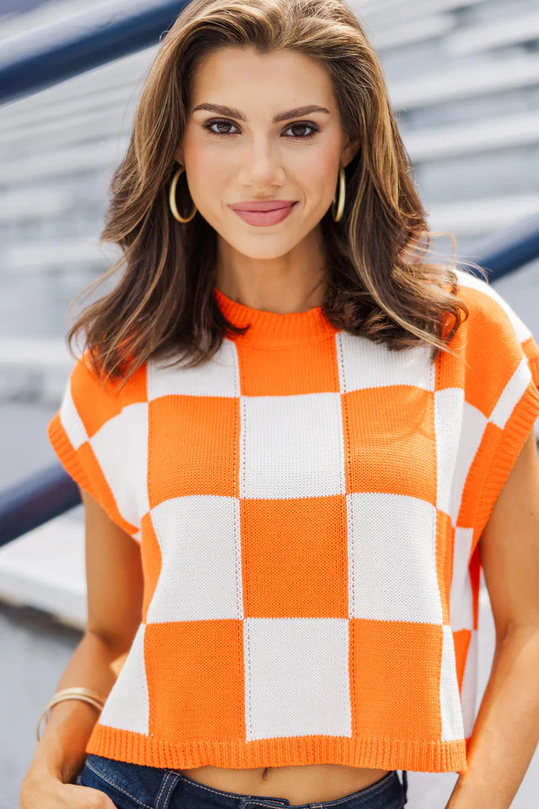 Sing Along Orange Checkered Sweater | The Mint Julep Boutique