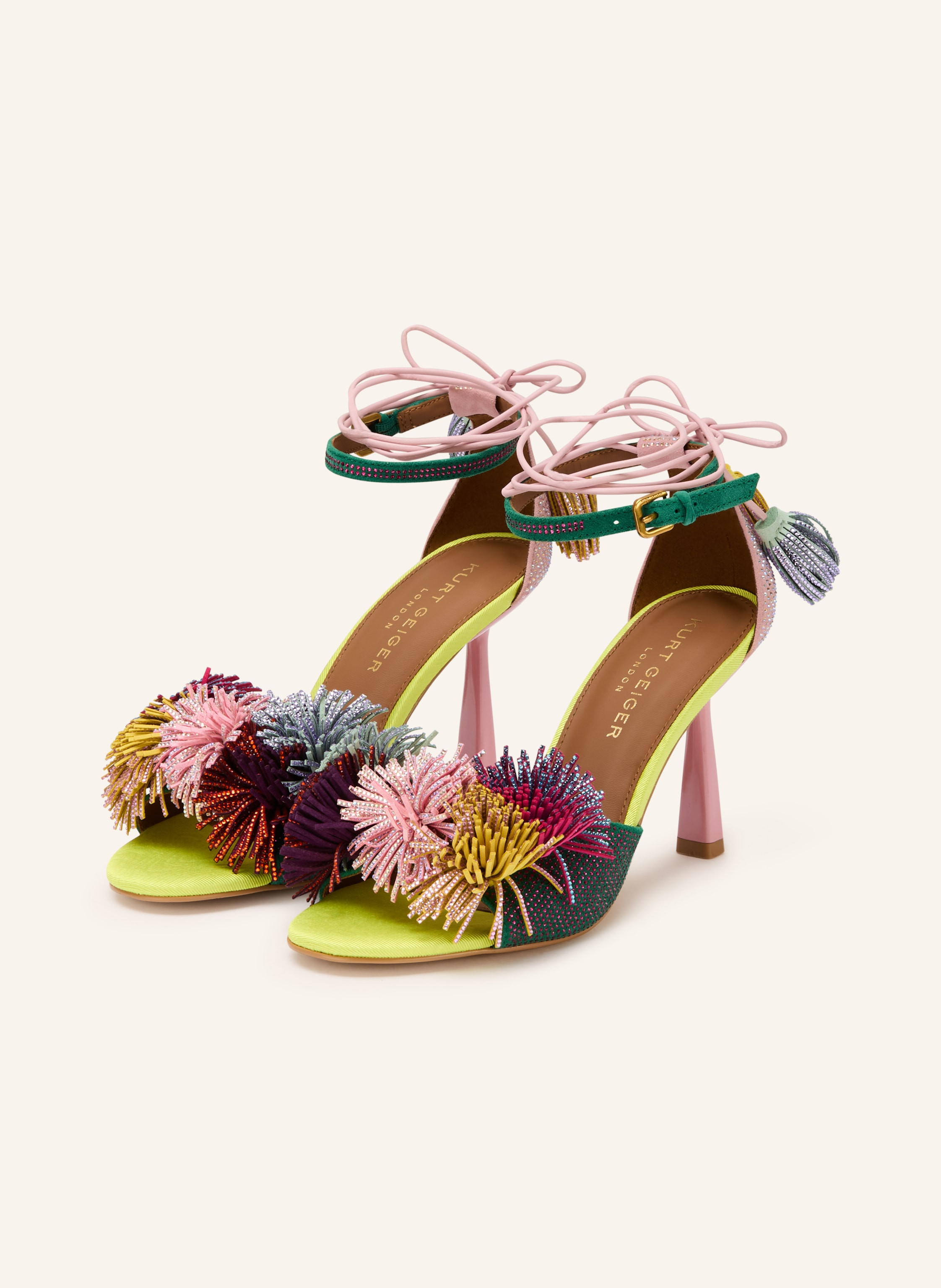 KURT GEIGER Sandaletten mit Schmucksteinen in rosa / silber / dunkelgrün | Breuninger (DACH)