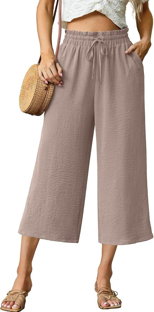 FREEOAK Capri Pants for Women High Waisted Wide Leg Casual Lounge Pant Summer Capris Adjustable D... | Amazon (US)