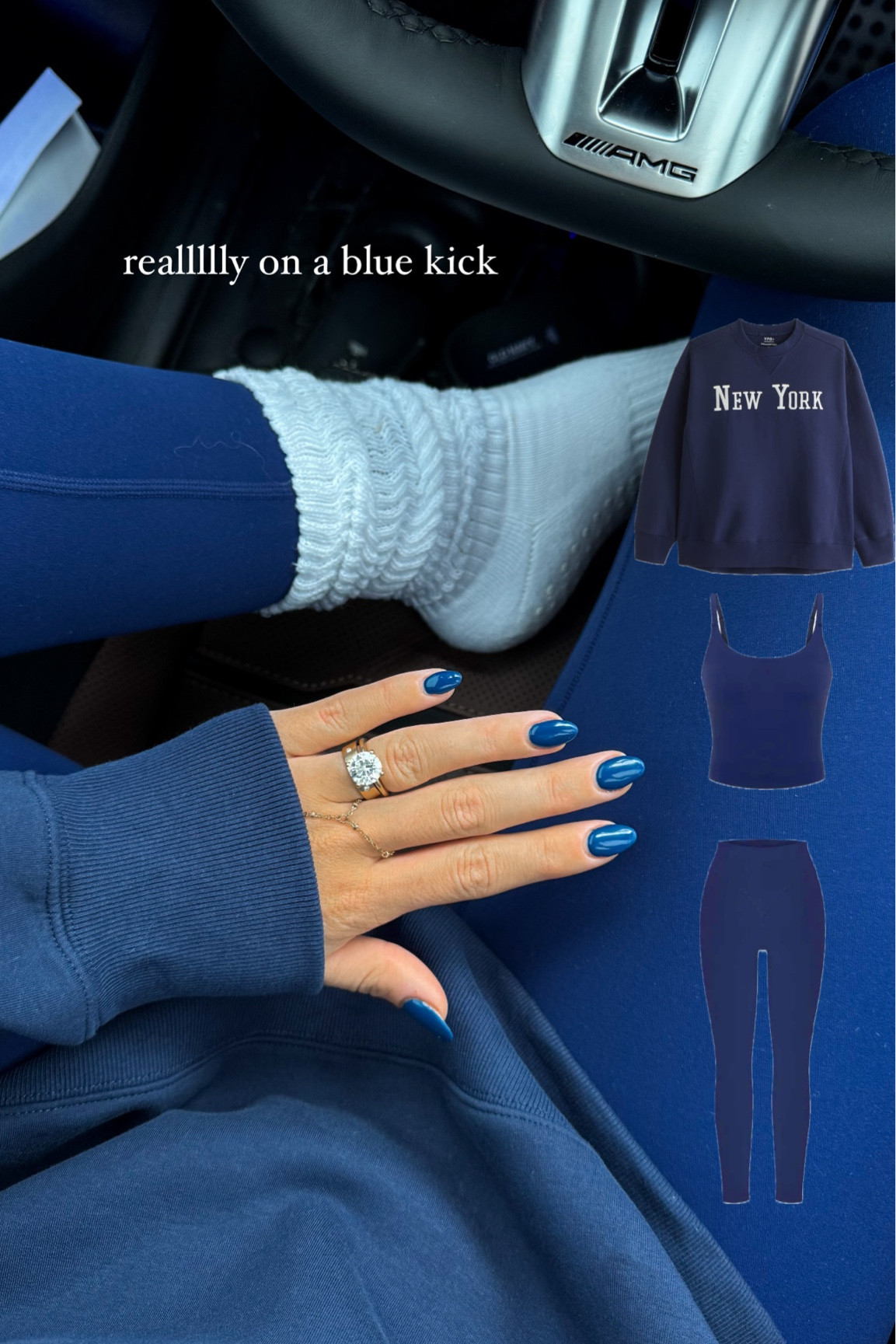 pilates outfit! size XS (i size down 1) in leggings and true to size (small) in top — color is sapphire! size small in crewneck 

#LTKSaleAlert #LTKFindsUnder50 #LTKSeasonal