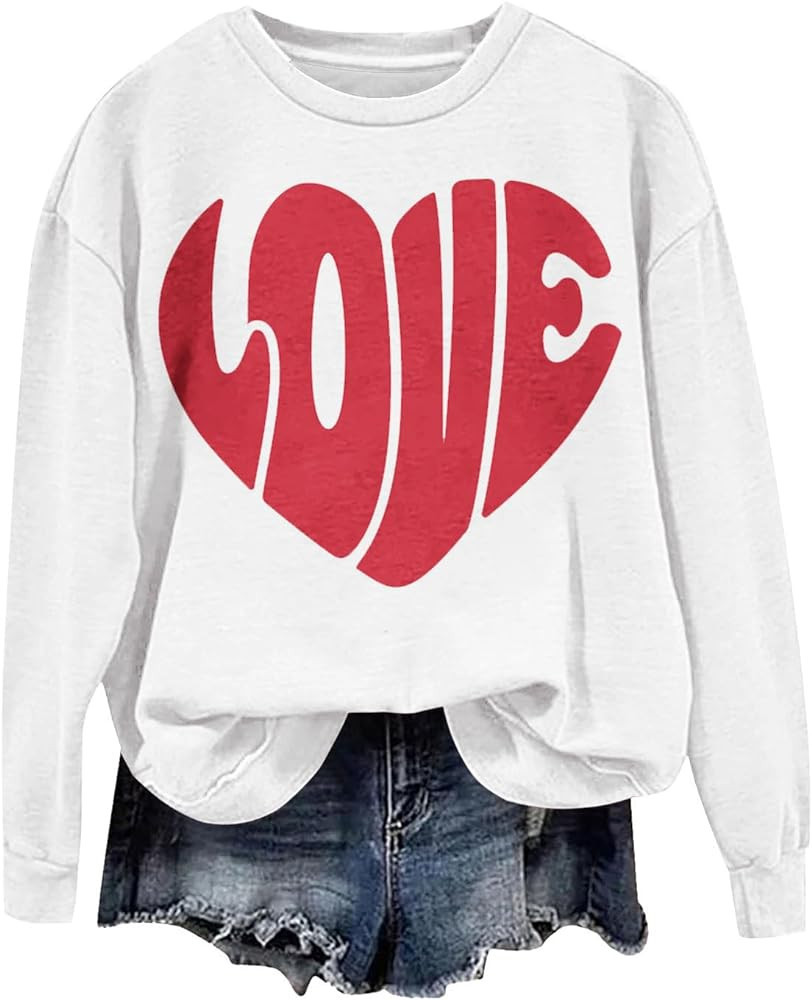 TYISZIL Valentines Day Shirts for Women Long Sleeve Funny Love Heart Print Crewneck Sweatshirts L... | Amazon (US)