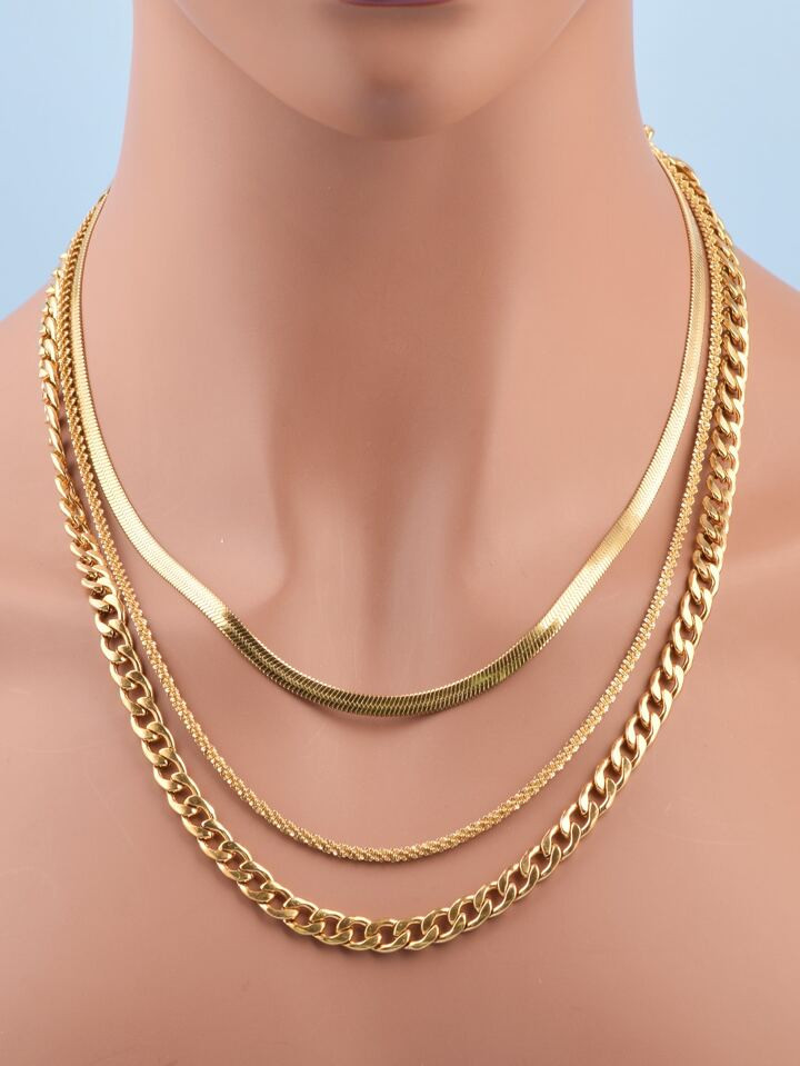 3pcs/set Long-lasting Stainless Steel Chains: Nk Chain, Rolo Chain, And Stiletto Chain For Daily ... | SHEIN