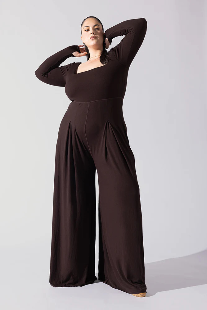Go With The Flow Long Sleeve Jumpsuit - Cocoa | POPFLEX
