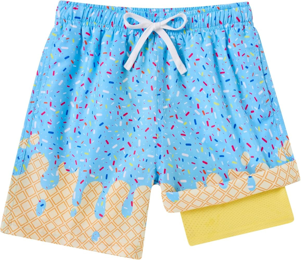 Boys Swim Trunks with Compression Liner Casual Bathing Suit for Kids Swim Shorts 6-18 Years | Amazon (US)