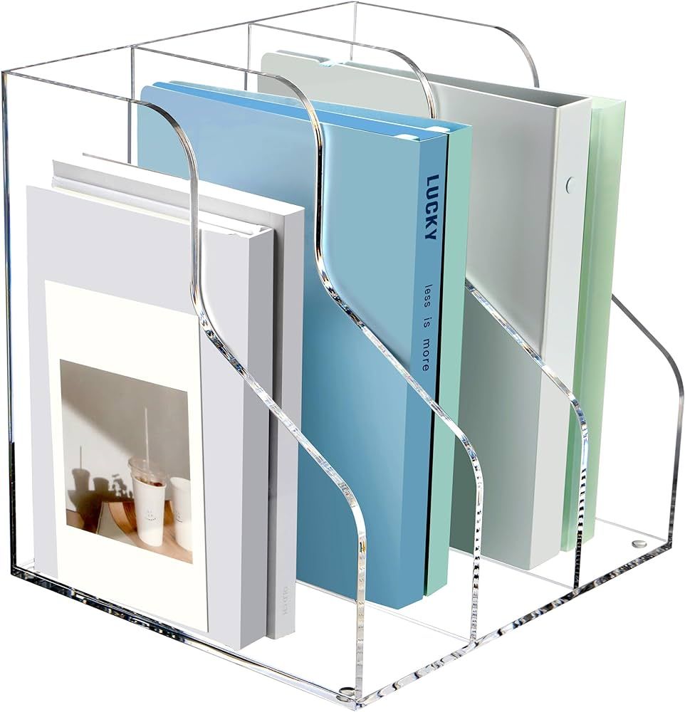 3 Slots Acrylic Magazine Holder, Desktop File Sorter Organizer Rack Bookshelf, Workspace Sorters ... | Amazon (US)