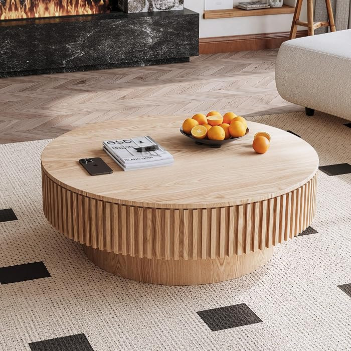 39'' Round Coffee Table with Storage, Modern Wooden Coffee Table | Amazon (US)