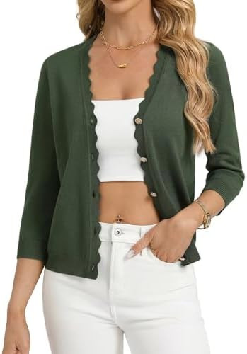 GRACE KARIN Women's 3/4 Sleeve V Neck Button Down Lightweight Cardigan Sweater Open Front Dressy ... | Amazon (US)