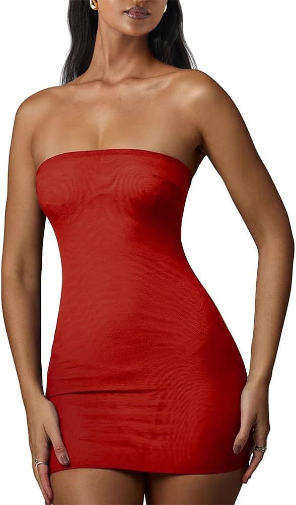 Women's Sexy Tube Sleeveless Bodycon Cocktail Party Mini Dress | Amazon (US)