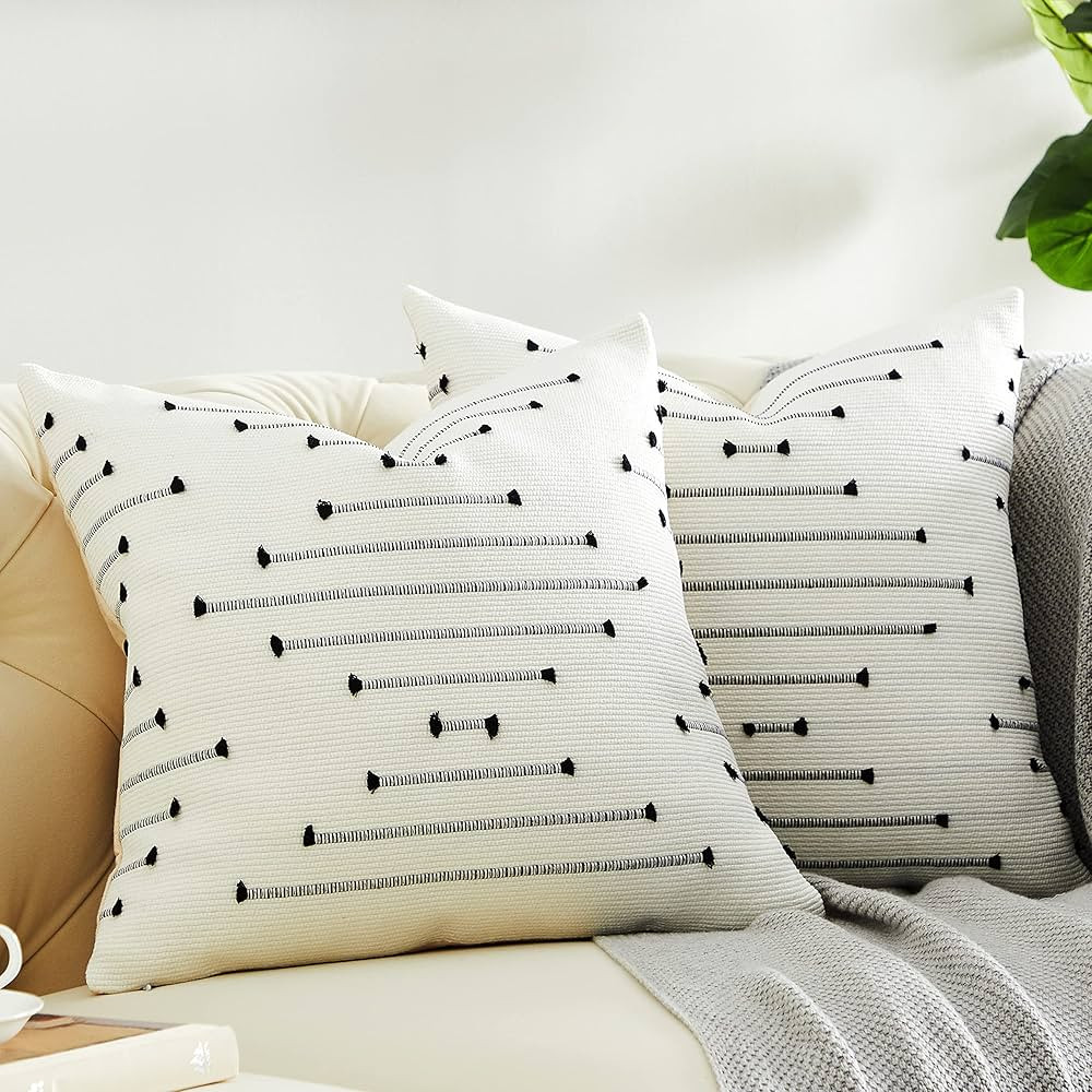 GIGIZAZA Black Boho Pillow Covers 18x18,Set of 2,Cotton Linen Decorative Throw Pillow Covers for ... | Amazon (US)