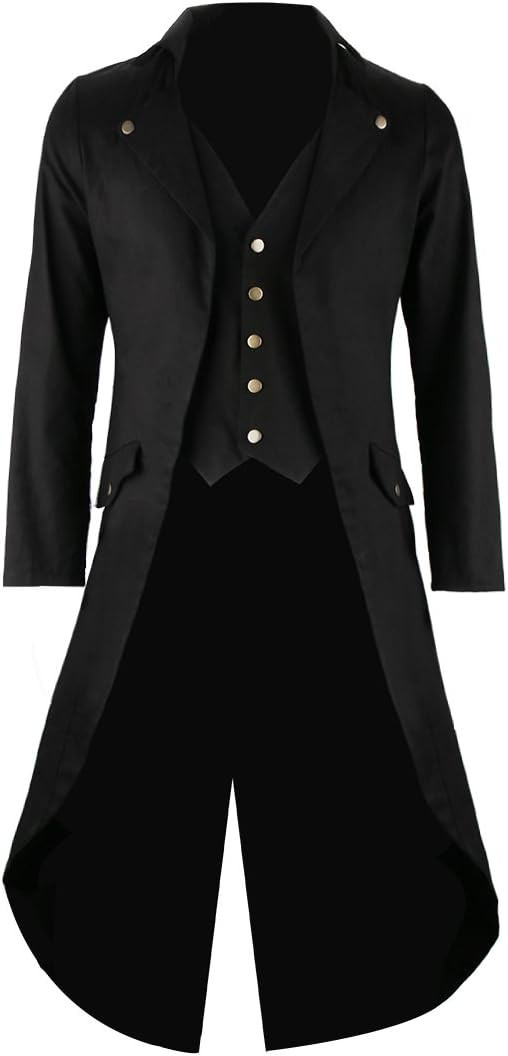SOLOTIMES Mens Black Tailcoat Jacket Gothic Steampunk Victorian VTG Halloween Costume Long Coat | Amazon (US)