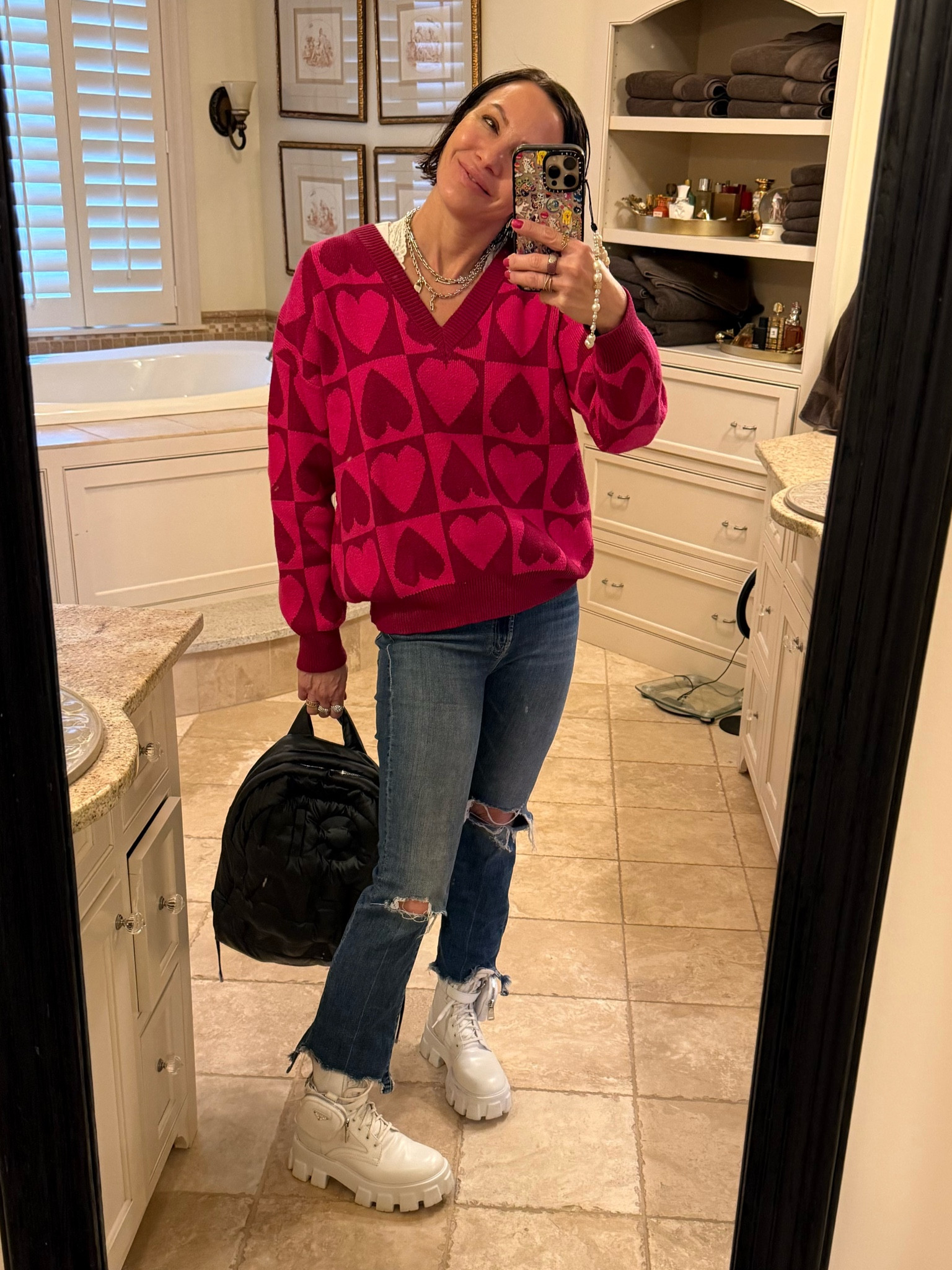 Casual and cute Valentine’s Day inspired work out! Mother jeans, Prada boots, free people lace bra, beach riot sweater, Chanel backpack 

#LTKSeasonal #LTKStyleTip #LTKWorkwear