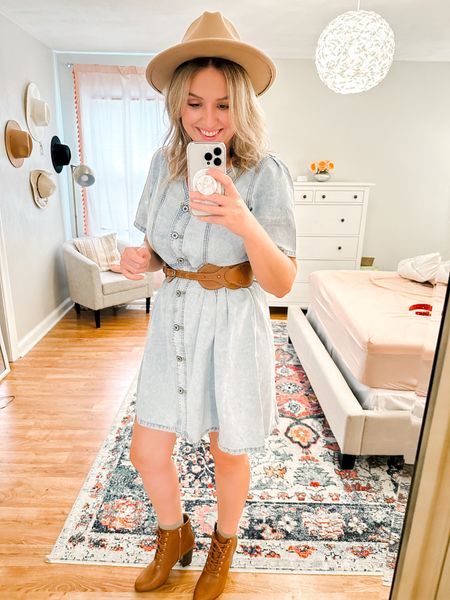 Cutest denim button front dress with rack room booties 