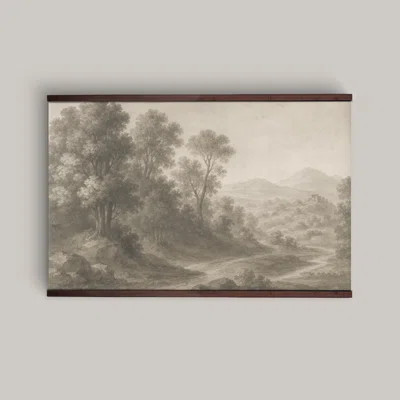Tapestry Canvas, Vintage Landscape Wall Hanging – Monochrome Forest & Mountain Scene with Wooden Hanger | Wayfair North America