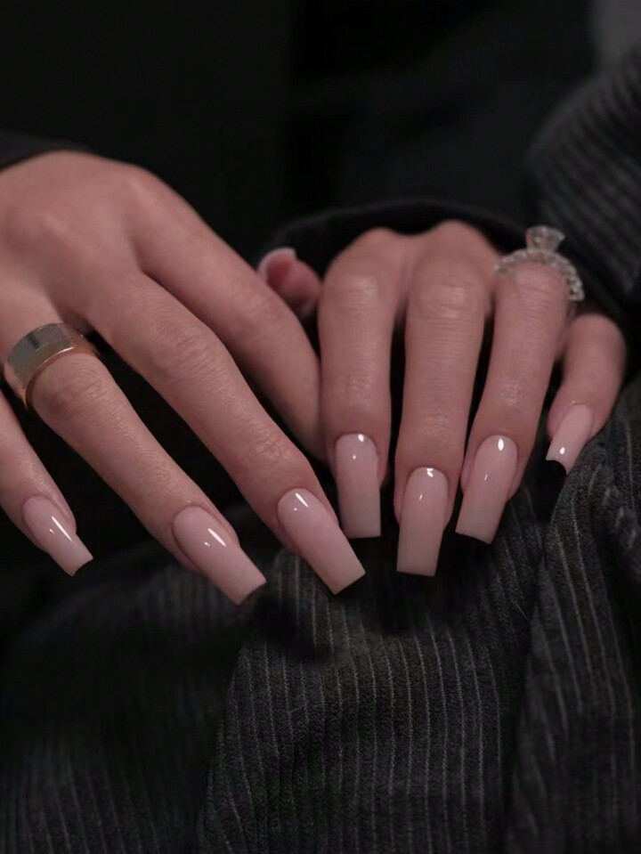 32Pcs/Set Long Square Press-On Nails, Solid Pink Matte French Manicure, Extra-Thick Soft Gel Nails For Girls/Women, Suitable For Commute, DIY, Christmas, New Year, Includes 1 Cuticle Pusher And 1 Double-Sided Adhesive | SHEIN